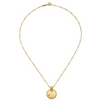 The Mandala Zodiac Virgo Sapphire Necklace displayed elegantly, highlighting its unique circular pendant and delicate chain. This piece serves as spiritual jewelry that enhances yoga practice and reflects the essence of the Virgo zodiac for meaningful meditation.