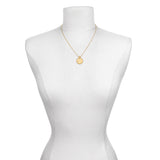 The Mandala Zodiac Virgo Sapphire Necklace on a mannequin, emphasizing its beauty and style. An ideal talisman for those seeking spiritual growth, this necklace embodies the qualities of the Virgo zodiac, sun, moon, and the power of manifestation.