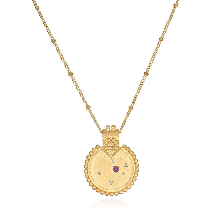 Mandala Zodiac Aquarius Amethyst Necklace - Satya Jewelry
