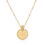 Mandala Zodiac Leo Peridot Necklace showcasing intricate design and radiant gold plating, perfect for spiritual jewelry, meditation, and as a protective talisman. This zodiac-themed necklace embodies the energy of the sun and is meaningful for those practicing yoga and manifestation.