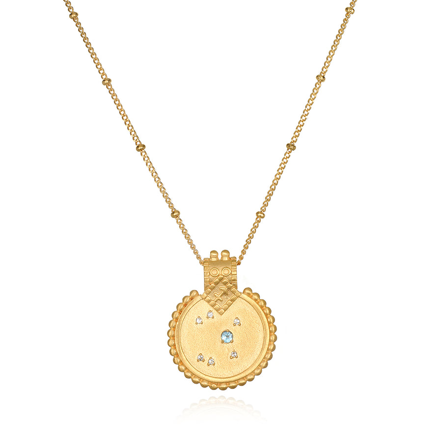 Mandala Zodiac Sagittarius Blue Topaz Necklace - Satya Jewelry