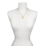 Mandala Zodiac Sagittarius Blue Topaz Necklace displayed on a mannequin, showcasing its beauty as spiritual jewelry, perfect for meditation and representing the meaning of zodiac energies and manifestations.
