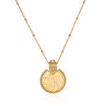 A stunning Mandala Zodiac Aries White Topaz Necklace featuring a round pendant surrounded by intricate detailing, symbolizing individual strength and creativity. Perfect for spiritual jewelry and meditation gifts, this unique piece embodies meaningful attributes that resonate with the Aries zodiac sign.