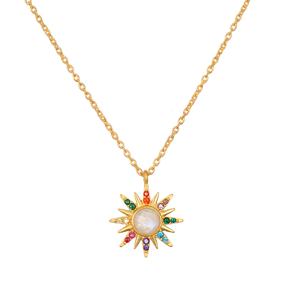 Multi color CZ & Moonstone Starburst Necklace