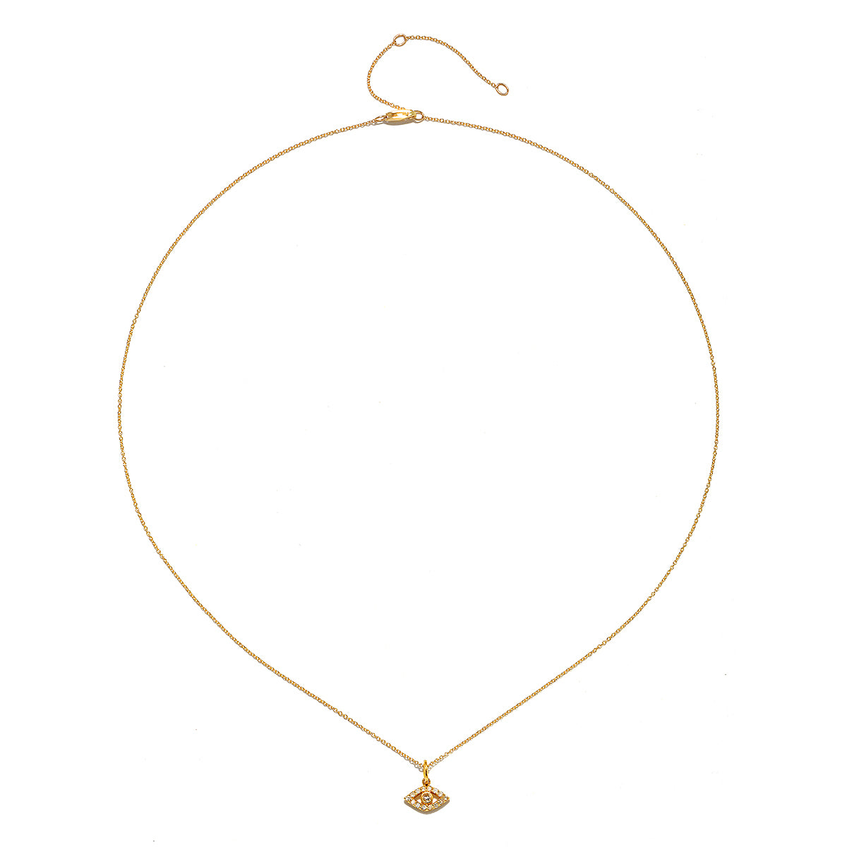 Gold chain necklace with small diamond pendant and lobster clasp closure.
