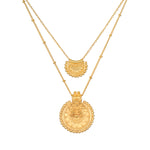Intention of Peace Mandala Necklace Set showcasing two beautifully layered necklaces, featuring mandala pendants. This spiritual jewelry set is perfect for meditation and serves as a meaningful talisman for manifestation, connecting with the sun, moon, and the essence of yoga.