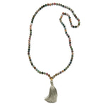 Grounding Fancy Jasper Gemstone Mala featuring 108 unique fancy jasper beads, designed for spiritual connection and meditation, symbolizing focus and creativity. This mala serves as a meaningful talisman for protection during yoga and manifestation practices.