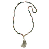 Grounding Fancy Jasper Gemstone Mala featuring 108 unique fancy jasper beads, designed for spiritual connection and meditation, symbolizing focus and creativity. This mala serves as a meaningful talisman for protection during yoga and manifestation practices.