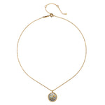 Celestial Birthstone Necklace - March featuring an aquamarine accent pendant set against a gunmetal background, embodying spiritual jewelry ideals with cosmic elements like the sun and moon, perfect for meditation and manifestation.