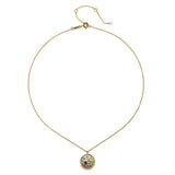 Celestial Birthstone Necklace - September displayed flat, highlighting the intricate sun and moon design, embodying spiritual protection and meaning in jewelry form.