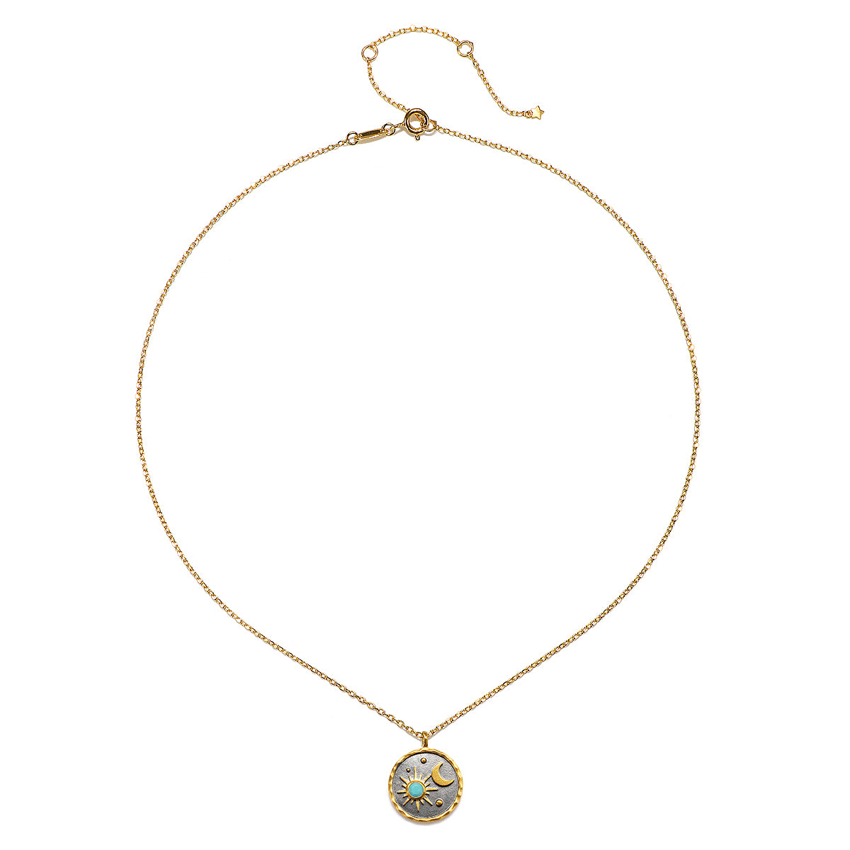 Celestial Birthstone Necklace - December featuring an 18kt gold plated pendant with a turquoise accent, symbolizing health and self-expression, perfect for spiritual jewelry, meditation practices, and as a meaningful talisman for zodiac signs.