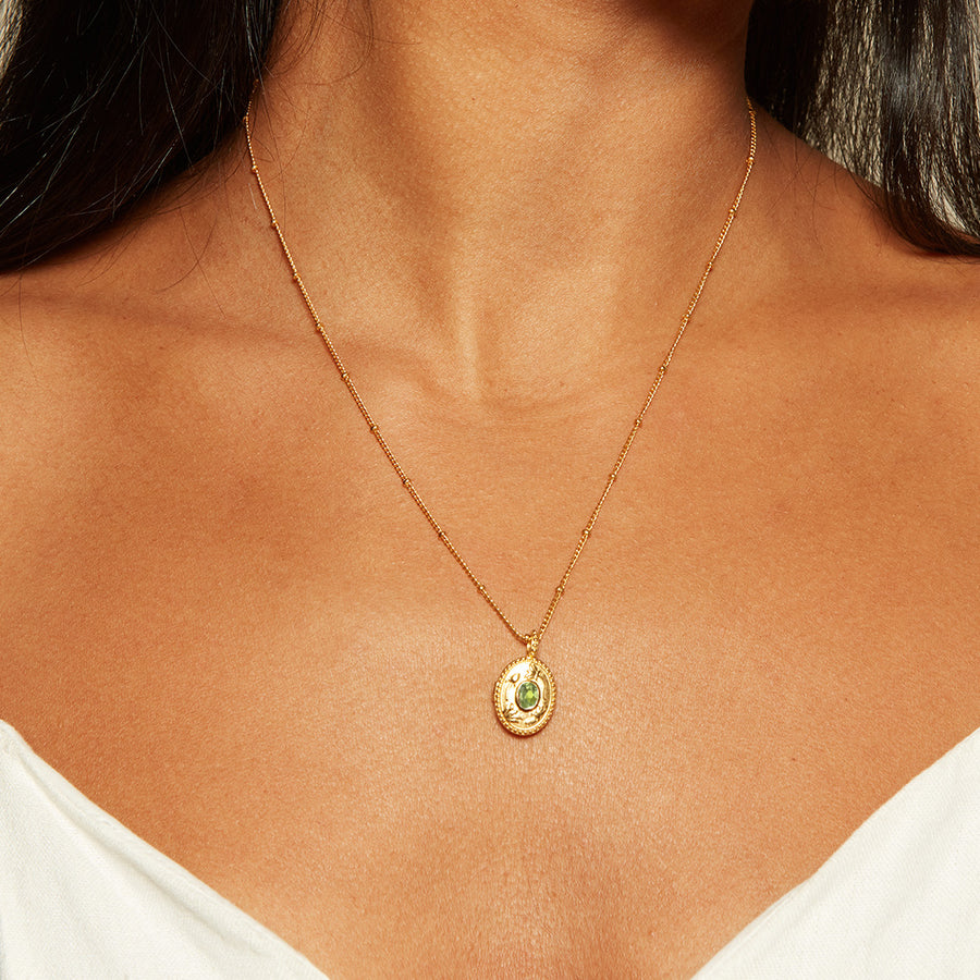 Lotus Peridot Birthstone Locket Necklace - August