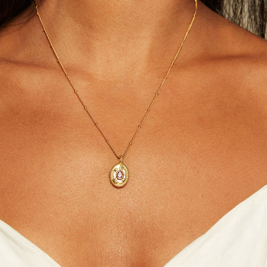 Lotus Garnet Birthstone Locket Necklace - January