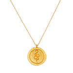 Eternal Energy Snake Coin Necklace, an elegant 18kt gold plate piece featuring a serpent-engraved coin pendant, perfect for spiritual jewelry enthusiasts. Embrace meditation and meaningful charms that embody energy and protection in your spiritual practice.