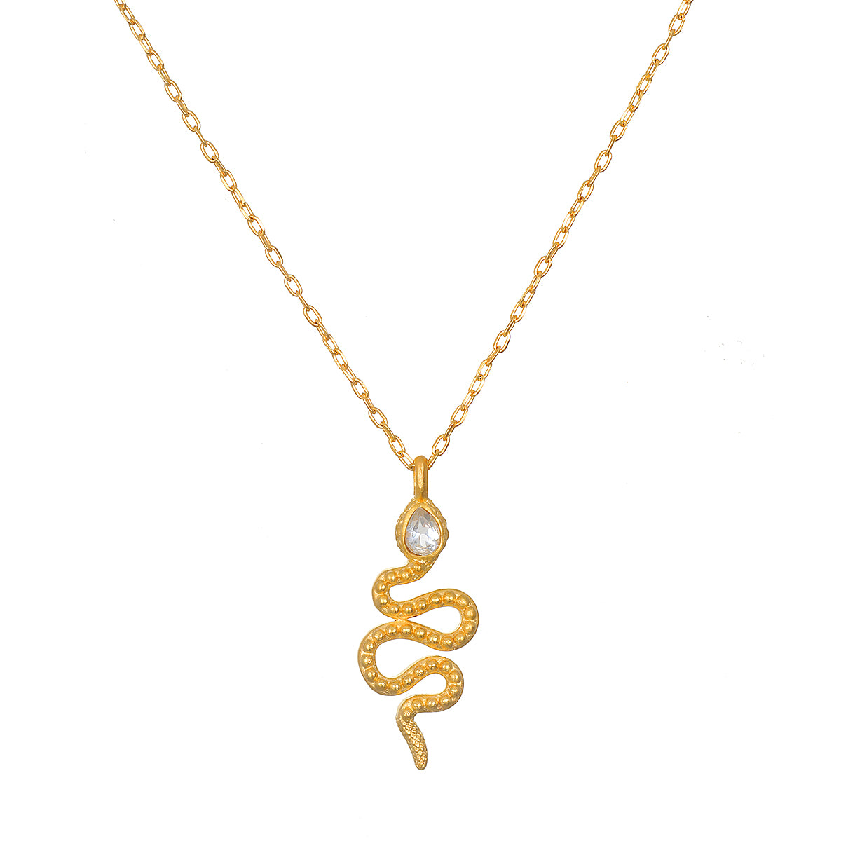 Enduring Individuality White Topaz Snake Necklace showcasing a graceful serpent design that symbolizes energy and immortality, perfect for spiritual jewelry, meditation, and as a meaningful charm for yoga practice.