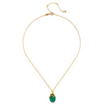 Another view of the Guiding Energy Green Onyx Snake Necklace showcasing the delicate design and elegant gold chain. This piece of spiritual jewelry acts as a powerful talisman, promoting abundance and intuition. Perfect for those interested in yoga and the mystical meanings behind gemstones.