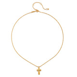 Detailed view of the Centered in Faith Cross Gold Necklace with an emerald stone, representing spiritual meaning and protection, perfect for meditation and as a talisman.