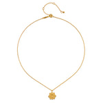 Close-up of the Journey Forward Lotus Gold Necklace emphasizing its delicate design and meaning, ideal for meditation and a charming addition to spiritual jewelry collections.