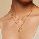 A layered look featuring the Journey Forward Lotus Gold Necklace, embodying charm and protection, making it a meaningful piece of spiritual jewelry for meditation and personal growth.