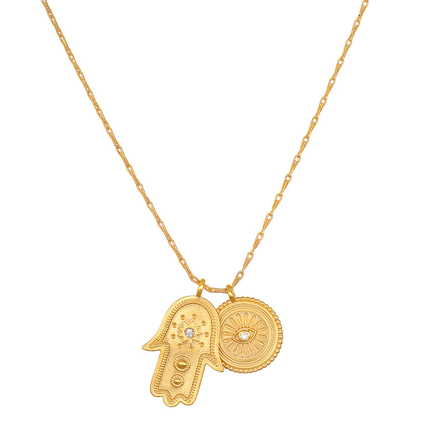 Protected Path Hamsa Evil Eye Gold Necklace