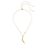 The Illuminated Path Gold Moon Necklace laid flat, showcasing its adjustable design with a crescent moon and star. This spiritual jewelry serves as a talisman for protection and is a beautiful symbol for those into meditation, yoga, and manifestation practices.