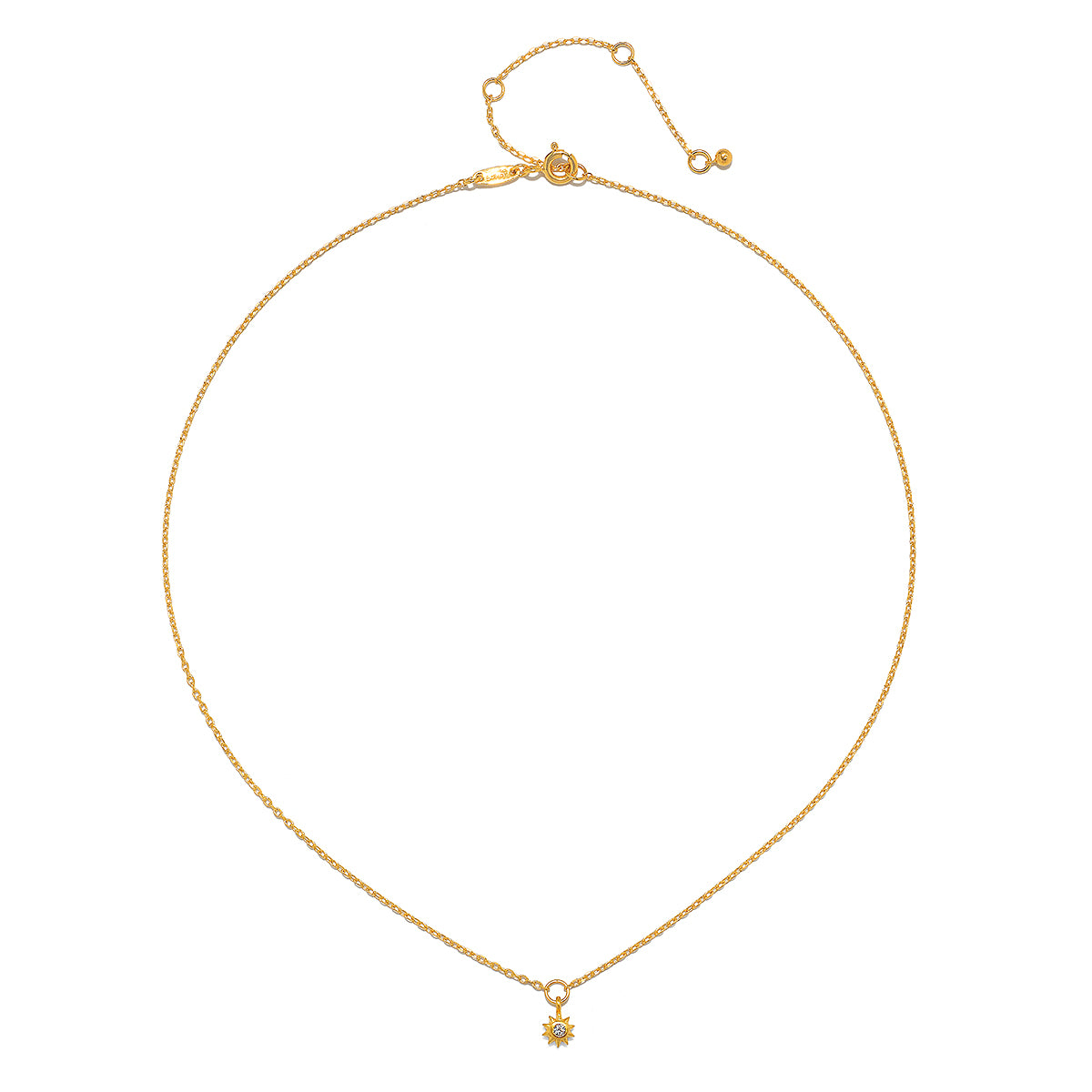 Close-up of the Lucent Spirit Mini Sun Pendant Necklace, emphasizing its intricate design and 18KT gold plating. This eye-catching spiritual jewelry piece embodies the essence of the sun, symbolizing life and creativity, making it a perfect addition to your collection of talismans for meaningful meditation and manifestation.
