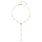 The Light of Day Gold Lariat Necklace displayed elegantly, featuring a sun-inspired pendant and delicate chain, perfect for those seeking spiritual meaning and a talisman for positivity.