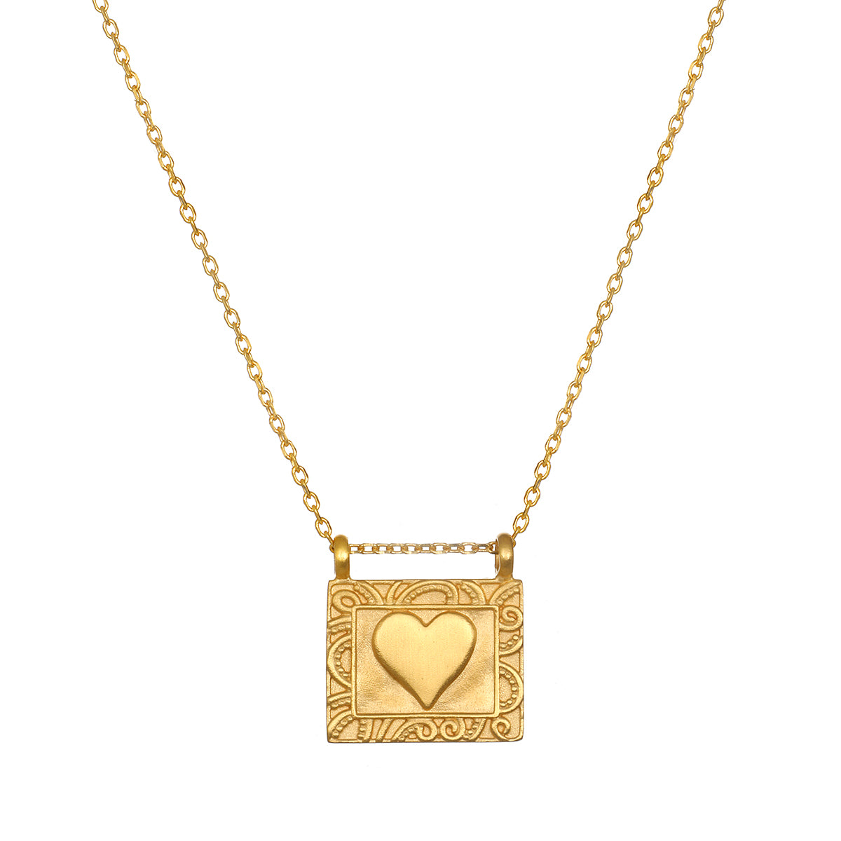 Heart Centered Gold Necklace featuring a stylish 18kt gold plated pendant with a heart motif, embodying love and compassion, perfect for spiritual jewelry, meditation, and meaningful occasions.