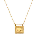Heart Centered Gold Necklace featuring a stylish 18kt gold plated pendant with a heart motif, embodying love and compassion, perfect for spiritual jewelry, meditation, and meaningful occasions.