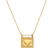 Heart Centered Gold Necklace featuring a stylish 18kt gold plated pendant with a heart motif, embodying love and compassion, perfect for spiritual jewelry, meditation, and meaningful occasions.