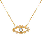 Keeper of Positivity Eye Necklace featuring an evil eye pendant adorned with crystals, perfect for spiritual jewelry and meditation. This talisman symbolizes protection and is ideal for those interested in zodiac meanings and manifestation.