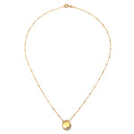 A close-up shot of the Brighter Than Sunshine Citrine Necklace against a clean background, emphasizing its radiant citrine stone and golden chain, a beautiful piece of spiritual jewelry for meditation and zodiac alignment.