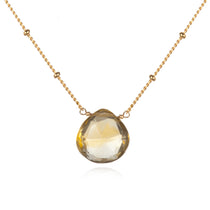 Brighter Than Sunshine Citrine Necklace featuring a radiant citrine briolette, ideal for spiritual jewelry and meditation. This meaningful piece serves as a talisman for protection and manifestation, embodying the essence of the sun. Perfect for yoga practitioners and those seeking deeper spiritual connections with zodiac meanings.