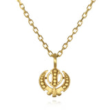 Adi Shakti Gold Necklace featuring a delicate design symbolizing power and balance, perfect for spiritual jewelry, meditation gifts, and yoga practices, making it a meaningful amulet for manifestation.