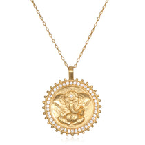 Ganesha Hindu God, Path to Success Necklace featuring an intricate Ganesha pendant with white topaz stones, representing spiritual jewelry that inspires meditation and manifestation. Ideal as a talisman for protection in yoga and spiritual practices, this necklace embodies meaningful energy for those seeking guidance from the sun and moon.