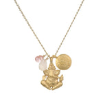 Ganesha Hindu God, Loving Harmony Necklace featuring a delicate pendant of Ganesha surrounded by rose quartz and cherry quartz, symbolizing love and compassion. This spiritual jewelry serves as a protective amulet and a meaningful piece for meditation and yoga, encouraging manifestation and connection to higher energies.