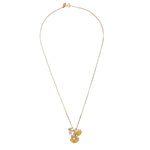 Ganesha Hindu God, Loving Harmony Necklace featuring an 18kt gold plated charm with rose quartz and cherry quartz accents. This piece embodies spiritual jewelry perfect for meditation gifts and yoga practices, symbolizing meaningful connections, manifestation, and protection during spiritual journeys.