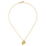 Design of the Lakshmi Hindu Goddess, Good Fortune Necklace showing the 18kt gold plate pendant with a rose quartz detail, representing manifestation and the deeper meaning of spiritual jewelry, ideal for meditation.