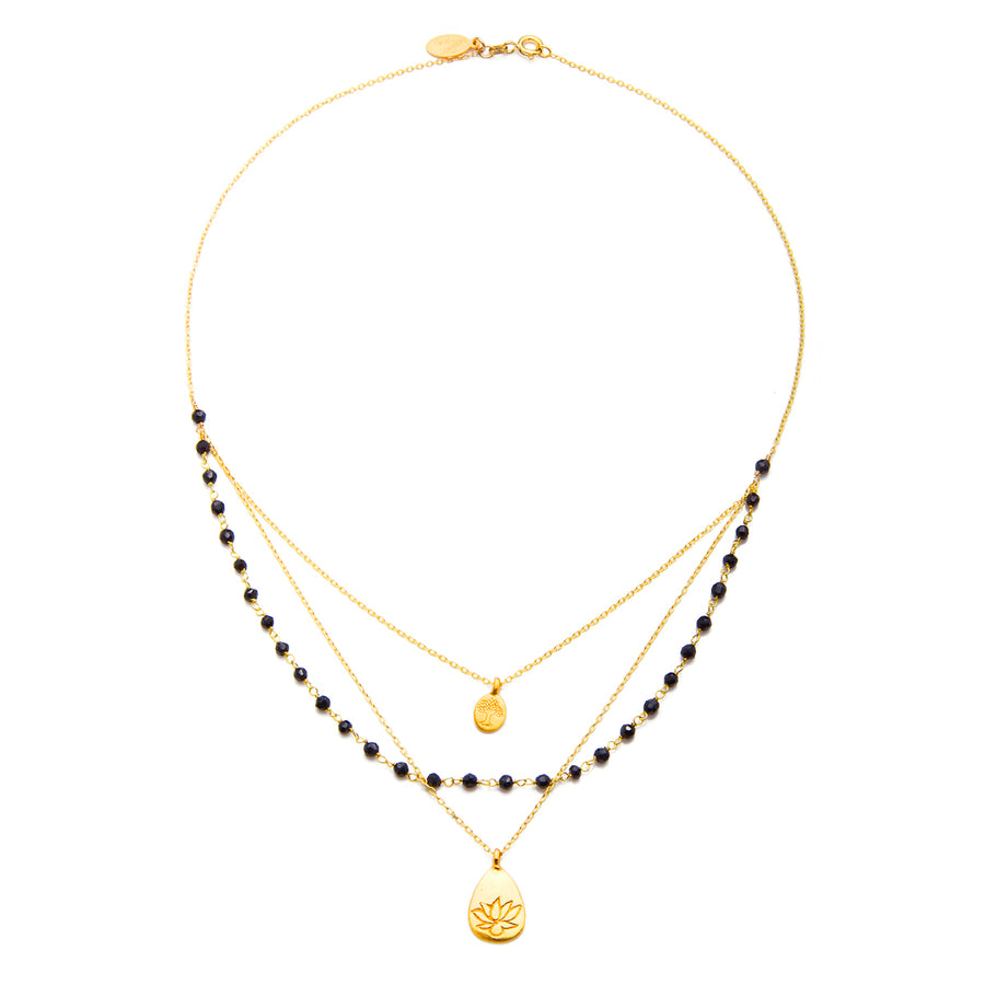 Thrive Tree of Life, Lotus & Black Onyx Triple Necklace