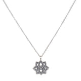 Journey Forward Lotus Silver Necklace showcasing an intricately designed lotus pendant, symbolizing new beginnings and potential. Ideal for spiritual jewelry practices, meditation, and as a meaningful talisman for manifestation.