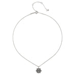 Close-up view of the Journey Forward Lotus Silver Necklace's delicate chain and lotus pendant, emphasizing its spiritual significance. This necklace is perfect for meditation and adds protection while embracing one's spiritual journey.