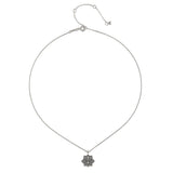 Close-up view of the Journey Forward Lotus Silver Necklace's delicate chain and lotus pendant, emphasizing its spiritual significance. This necklace is perfect for meditation and adds protection while embracing one's spiritual journey.