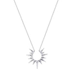 Incandescent Glow Silver Starburst Necklace showcased on a white background. This stunning spiritual jewelry features a starburst design symbolizing the sun, perfect for meditation and manifestation. Ideal for those who seek protection and charm in their yoga practice.