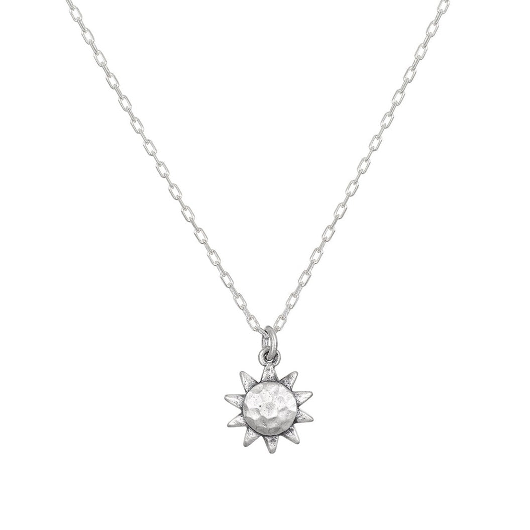 Here Comes the Sun Silver Necklace featuring a radiant sun pendant in sterling silver, designed for those who seek spiritual jewelry for meditation and protection. This meaningful charm symbolizes vitality and is perfect for yoga practitioners and zodiac enthusiasts pursuing manifestation.
