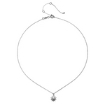 The Here Comes the Sun Silver Necklace displayed alone, highlighting its brilliant sun pendant. This spiritual jewelry piece evokes feelings of protection and positivity, ideal for those interested in zodiac meanings and meaningful adornments.