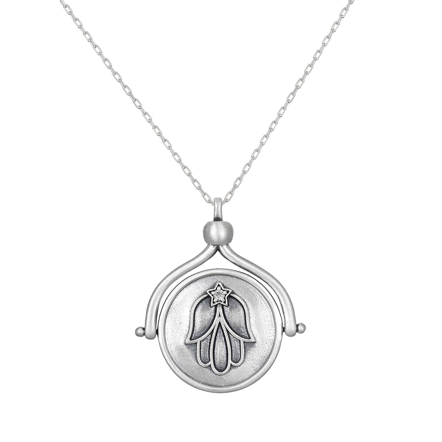 In Safekeeping Hamsa & Eye Silver Spinning Necklace