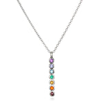 Divine Alignment Gemstone Chakra Silver Necklace featuring seven colorful gemstones representing the chakras, ideal for spiritual jewelry, meditation gifts, and symbolic meaning. Perfect for yoga and manifestation enthusiasts.