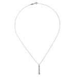 Front view of the Divine Alignment Gemstone Chakra Silver Necklace, showcasing a vertical pendant with a rainbow of gemstones for balance and harmony, a meaningful piece for sacred practices like yoga and mantra.