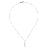 Front view of the Divine Alignment Gemstone Chakra Silver Necklace, showcasing a vertical pendant with a rainbow of gemstones for balance and harmony, a meaningful piece for sacred practices like yoga and mantra.