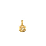 Citrine Bezel Charm in 18kt gold plate, symbolizing radiance, happiness, and awareness. This meaningful charm complements spiritual jewelry collections, enhancing meditation, talismans, and zodiac malas. Perfect for those who seek protection and connection to the sun and moon through yoga and manifestation.